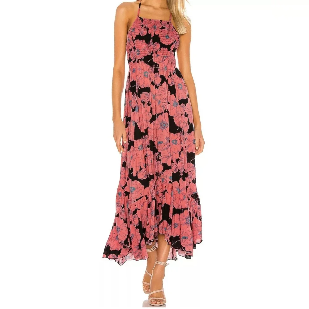 Free People Pink Floral Halter Maxi Dress